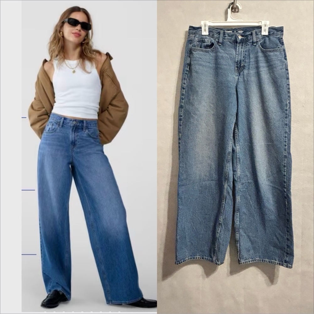 Mid-Rise Wow Baggy Wide-Leg Jeans size 10 medium wash Y2K relaxed super baggy